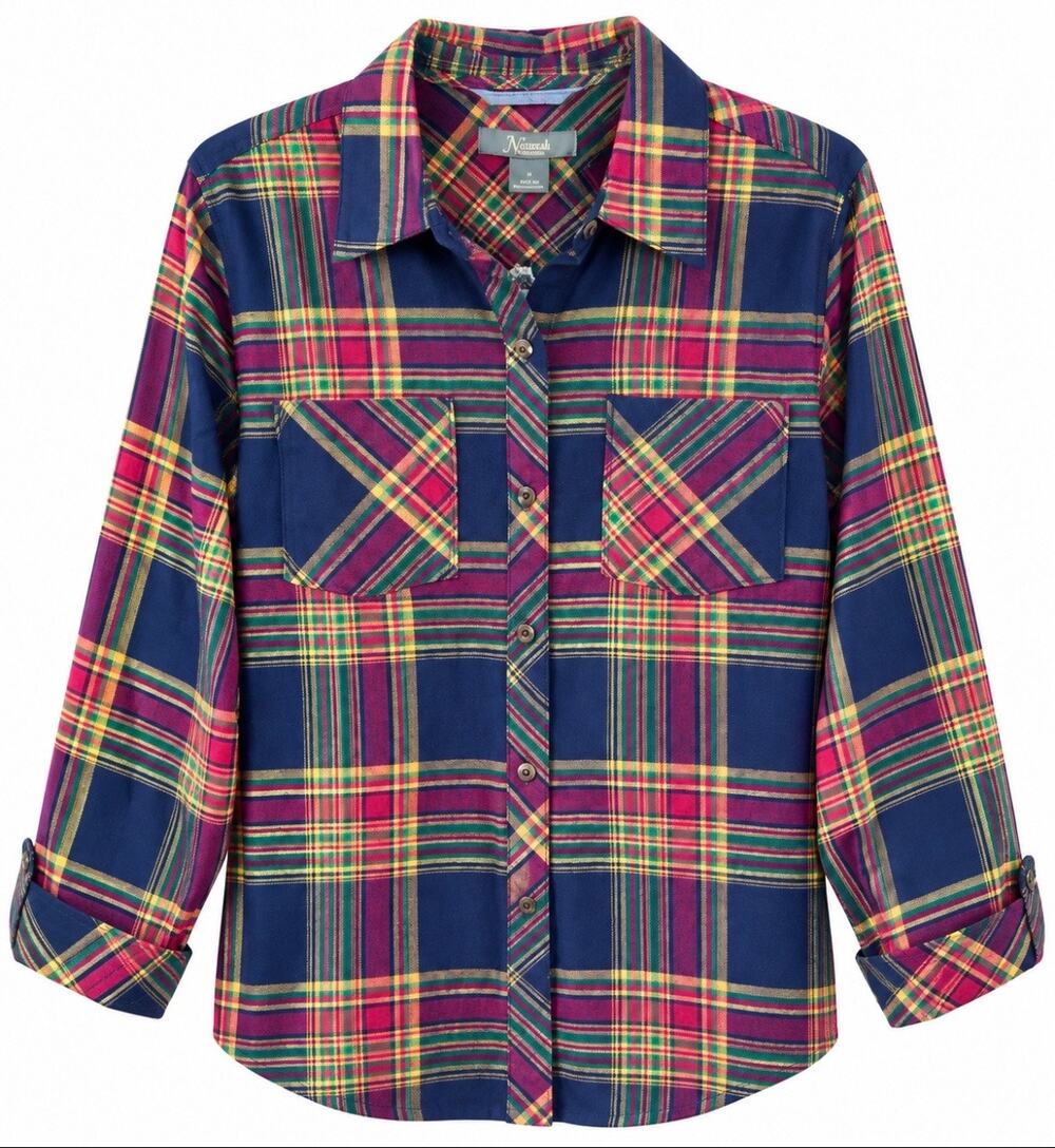 Natural Reflections Plaid Flannel Shirt Women’s M NWT Navy Red Green Button Up